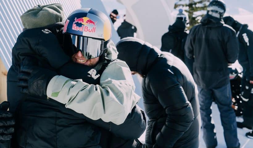 Gabe Ferguson and Ben Ferguson embrace during day two finals at Natural Selection Tour stop one in Jackson Hole, Wyoming, USA on 28 January, 2022.