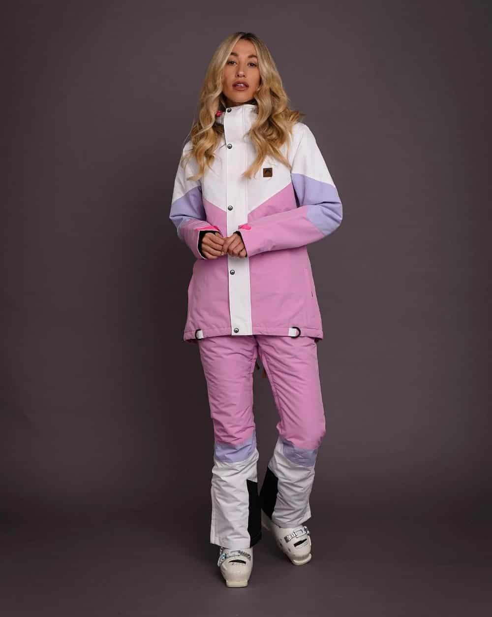 OOSC 1080 Women's Ski & Snowboard Jacket - Pastel Pink, White & Pastel Purple