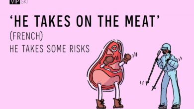HE TAKES ON THE MEAT ski idioms