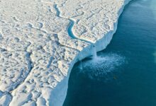 Aniol Serrasolses paddles the river on the Austfonna ice cap, Svalbard on August 6, 2023. Credit: David Sodomka / Red Bull Content Pool