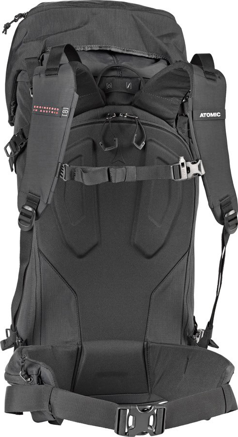 A durable black winter hiking backpack with adjustable straps, multiple compartments, and ergonomic design for outdoor winter adventures.