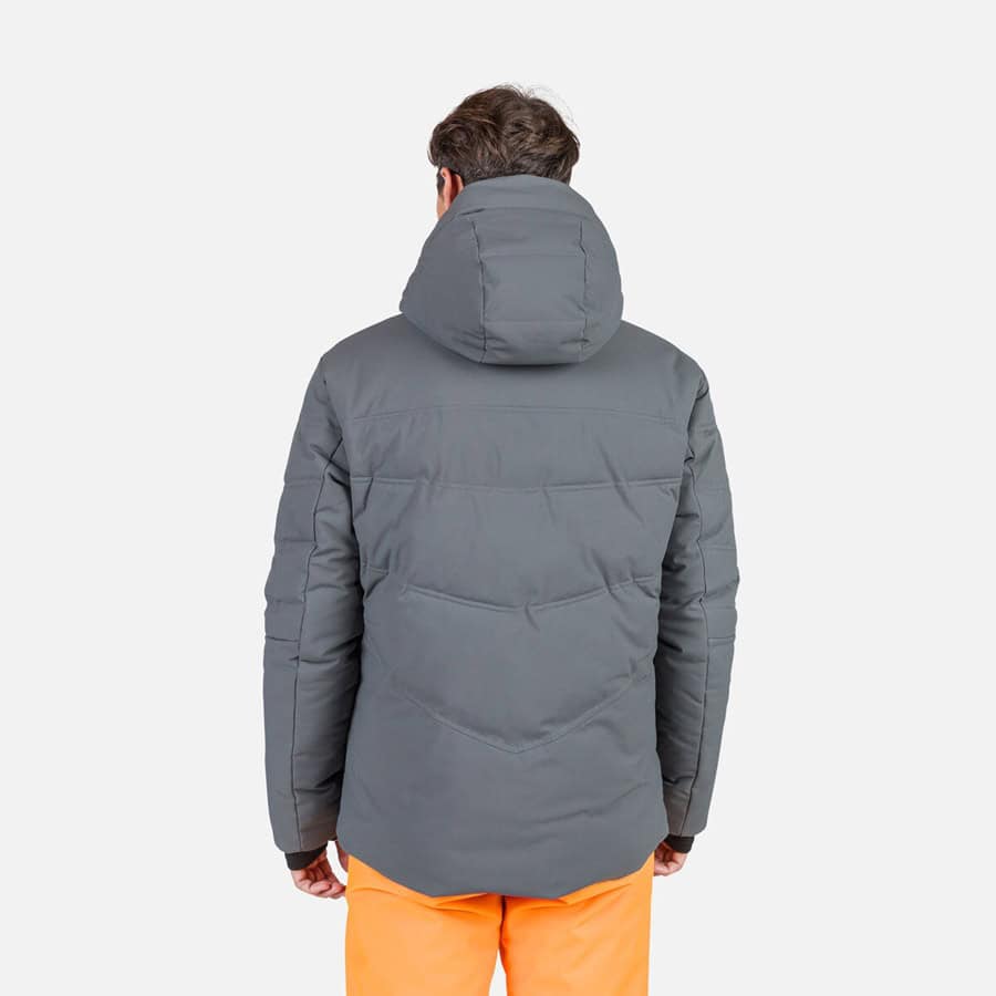 Warm winter puffer jacket with hood, designed for cold weather activities, insulated for protection against winter chill, ideal for winter hiking or snow sports.