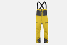 Yellow and grey snowboard bib trousers ideal for winter sports and skiing activities.