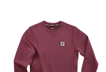 A burgundy sweatshirt with a small logo on the chest, perfect for winter wear and outdoor activities.