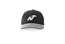 Black and grey winter sports cap with a stylized 'N' logo on the front, suitable for cold weather activities.
