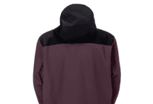 Men's outdoor jacket with 3-layer waterproof and windproof design, ideal for winter activities, featuring a black and maroon colour scheme.