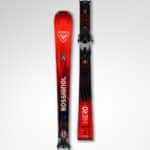 Rossignol Hero LT-TI skis designed for advanced winter skiing, featuring a sleek black and red design with high-performance features for optimal control and speed.