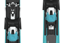 Pair of blue Atomic skis designed for winter skiing, featuring adjustable bindings and a sleek, aerodynamic design for optimal performance on snow.