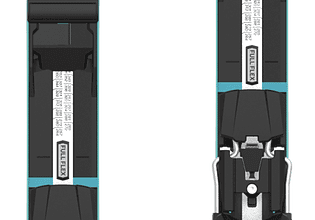 Pair of blue Atomic skis designed for winter skiing, featuring adjustable bindings and a sleek, aerodynamic design for optimal performance on snow.