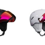 Black and white Atomic Savor GT AMID ski helmets with integrated visors