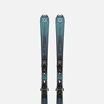 Pair of Volkl Deacon 84 skis designed for advanced skiers, featuring a sleek blue design and durable bindings, ideal for winter skiing adventures.