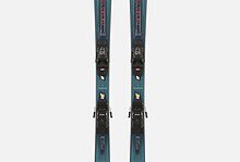 Pair of Volkl Deacon 84 skis designed for advanced skiers, featuring a sleek blue design and durable bindings, ideal for winter skiing adventures.